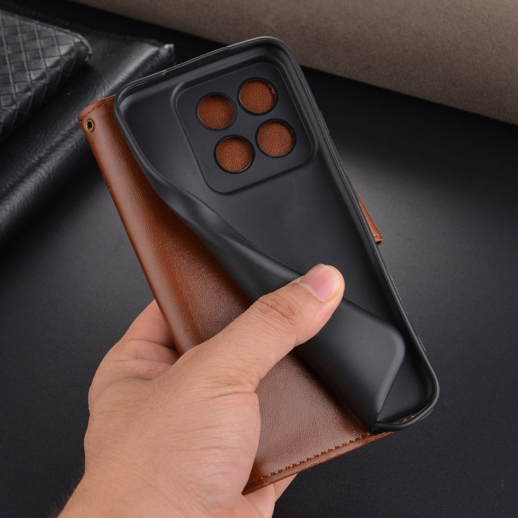 For Xiaomi 14 Pro AZNS Sheepskin Texture Flip Leather Phone Case(Brown) by AZNS