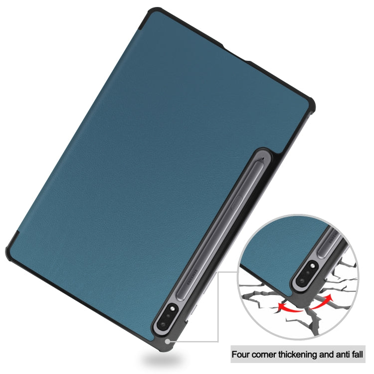 For Samsung Galaxy Tab S7 T870 Custer Texture Horizontal Flip Leather Case with Three-folding Holder & Sleep / Wake-up Function(Dark Green) by buy2fix