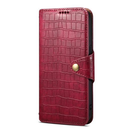 For iPhone 16 Denior Crocodile Texture Oil Edge Leather Phone Case(Rose Red) by Denior