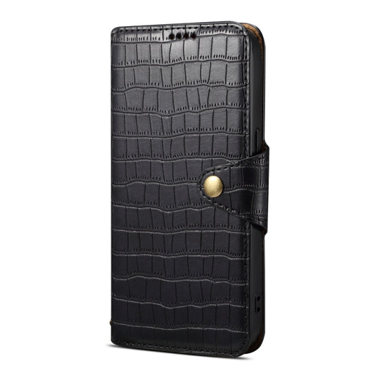 For iPhone 16 Pro Denior Crocodile Texture Oil Edge Leather Phone Case(Black) by Denior