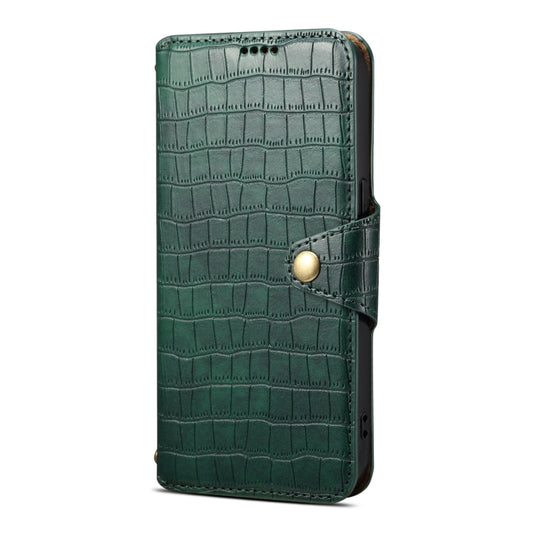 For iPhone 16 Pro Max Denior Crocodile Texture Oil Edge Leather Phone Case(Green) by Denior