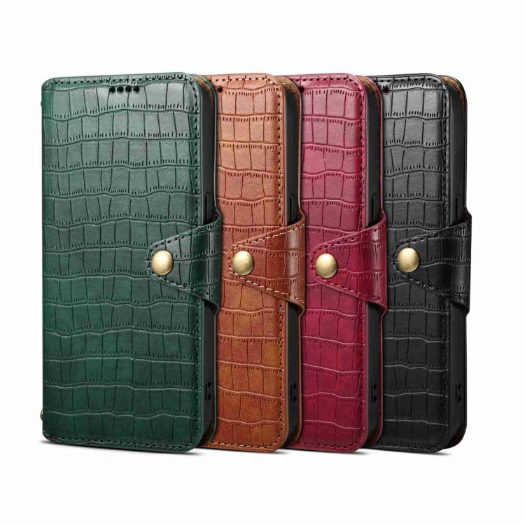 For iPhone 16 Pro Max Denior Crocodile Texture Oil Edge Leather Phone Case(Green) by Denior