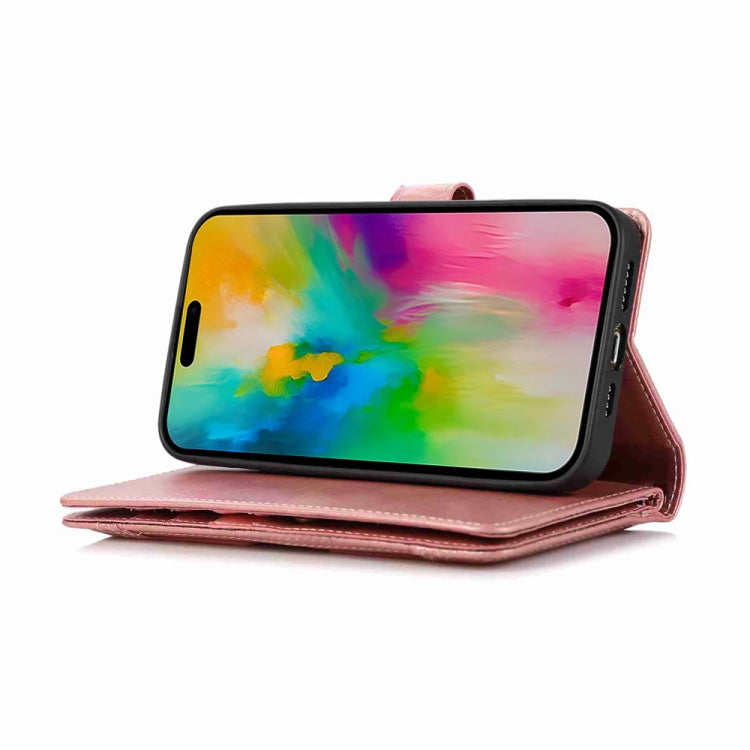 For iPhone 16 Pro Max Wristband Card Slot Leather Phone Case(Rose Gold) by buy2fix