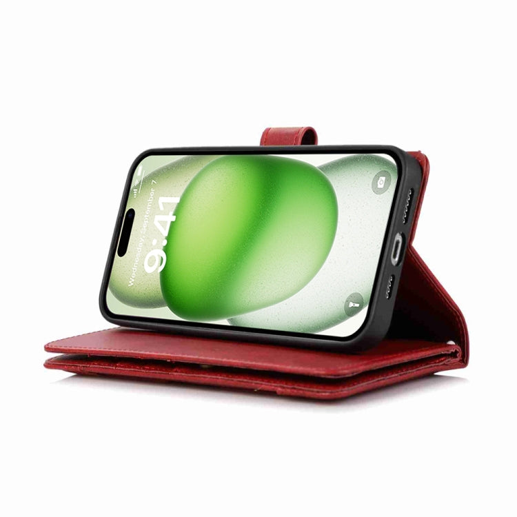 For iPhone 16 Plus Wristband Card Slot Leather Phone Case(Red) by buy2fix