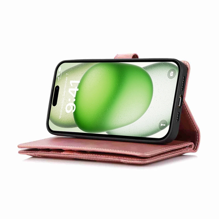 For iPhone 16 Plus Wristband Card Slot Leather Phone Case(Rose Gold) by buy2fix