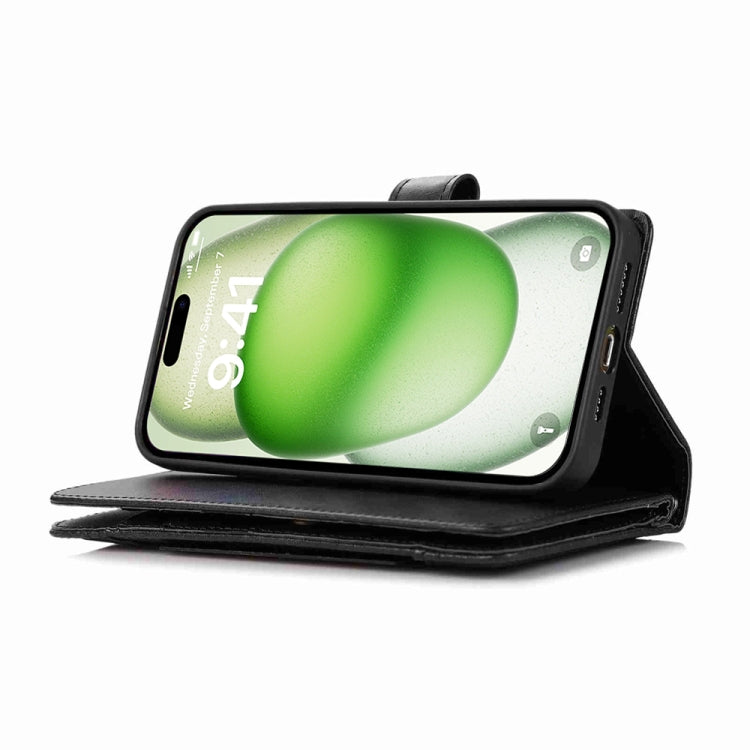 For iPhone 16 Plus Wristband Card Slot Leather Phone Case(Black) by buy2fix