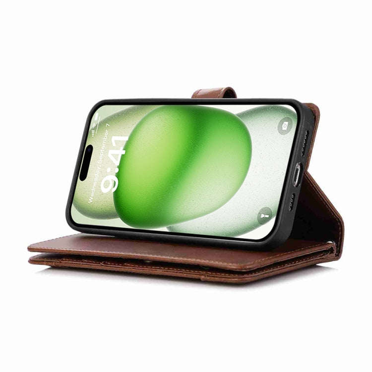 For iPhone 16 Plus Wristband Card Slot Leather Phone Case(Coffee) by buy2fix