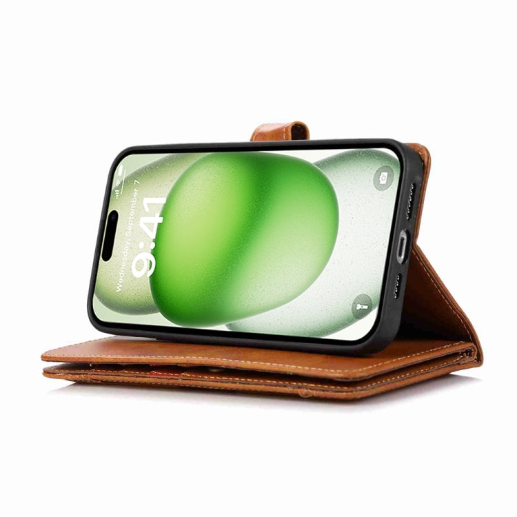 For iPhone 16 Wristband Card Slot Leather Phone Case(Brown) by buy2fix