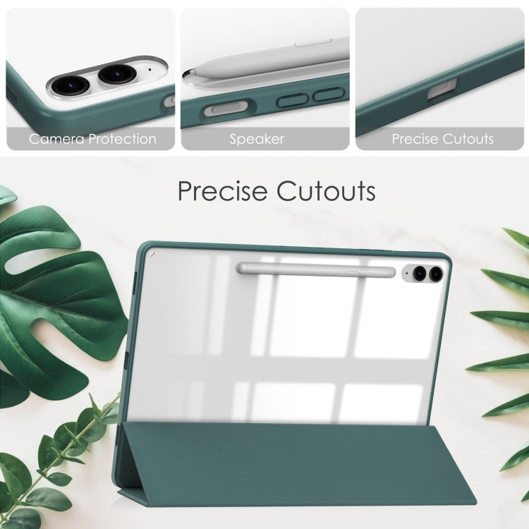 For Samsung Galaxy Tab S9 FE+ / S10+ Acrylic 3-folding Smart Leather Tablet Case with Pen Slot(Dark Green) - Galaxy Tab S9 FE+ by buy2fix | Online Shopping UK | buy2fix