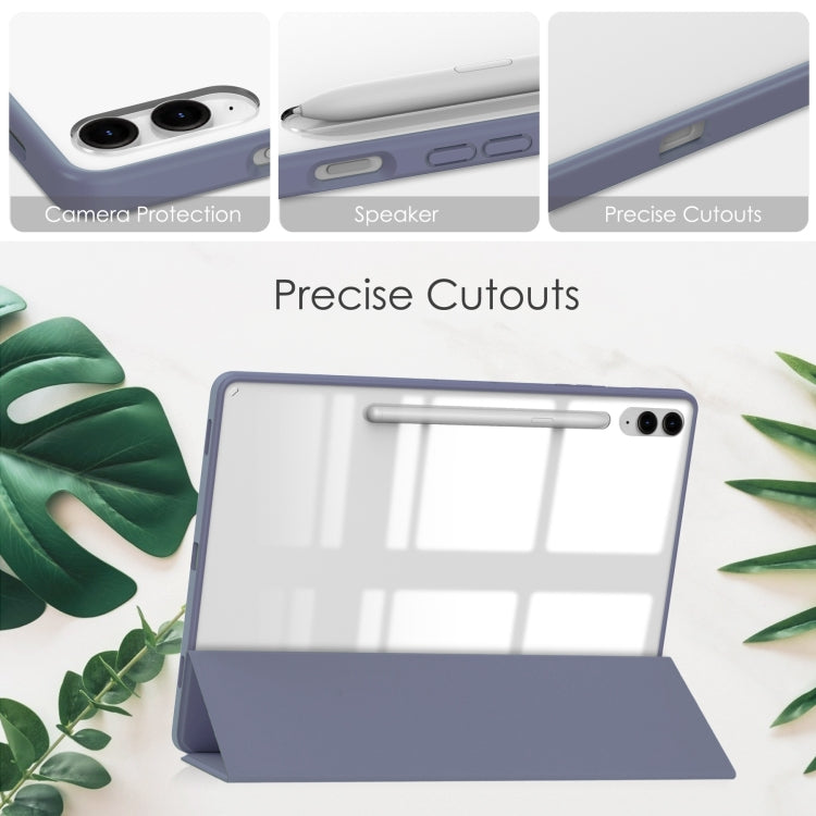 For Samsung Galaxy Tab S9 FE+ / S10+ Acrylic 3-folding Smart Leather Tablet Case with Pen Slot(Lavender) by buy2fix