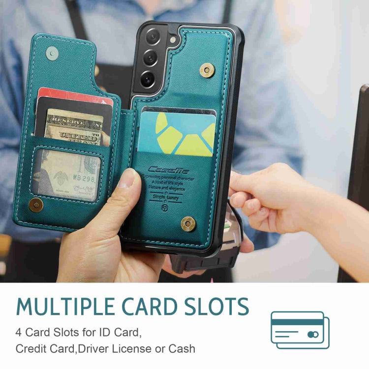 For Samsung Galaxy S21 FE 5G CaseMe C22 Card Slots Holder RFID Anti-theft Phone Case(Blue Green) by CaseMe