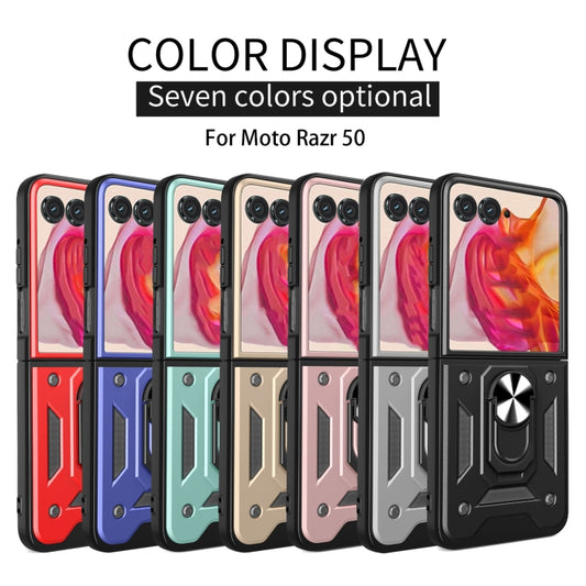 For Motorola Razr 50 Armor Ring Holder TPU Hybrid PC Phone Case(Gold) by buy2fix