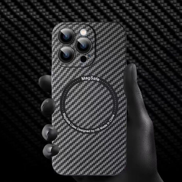 For iPhone 14 Plus MagSafe Magnetic PC Carbon Fiber Phone Case with Lens Film(Silver White) by buy2fix