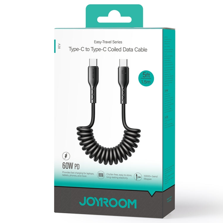 JOYROOM SA38-CC3 60W USB-C / Type-C to USB-C / Type-C Coiled Fast Charging Data Cable, Length:1.5m(Black) by JOYROOM