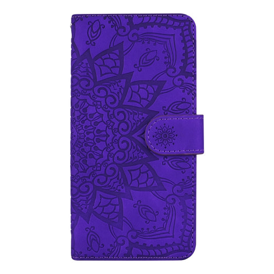 For iPhone 16 Pro Max Mandala Embossed Dual-Fold Calf Leather Phone Case(Purple) by buy2fix