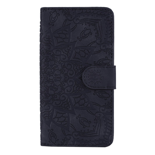 For iPhone 16 Pro Mandala Embossed Dual-Fold Calf Leather Phone Case(Black) by buy2fix