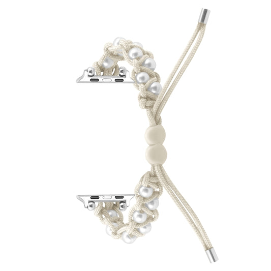 For Apple Watch Ultra 2 49mm Paracord Gypsophila Beads Drawstring Braided Watch Band(White) by buy2fix