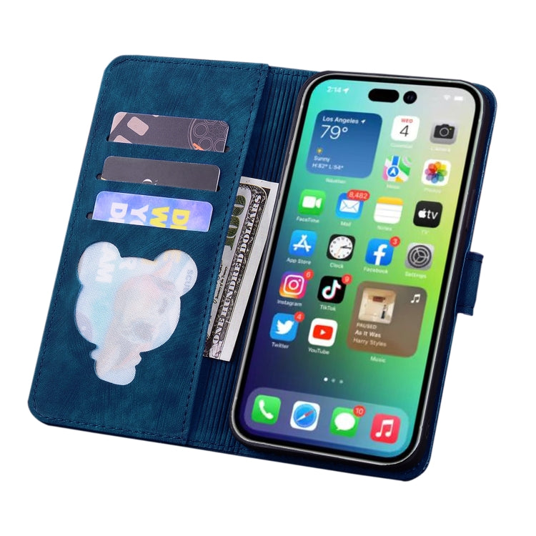 For iPhone 16 Pro Max Cartoon Sakura Cat Embossed Leather Phone Case(Royal Blue) by buy2fix