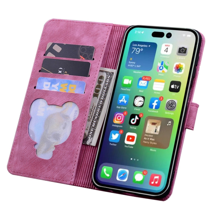 For iPhone 16 Pro Max Cartoon Sakura Cat Embossed Leather Phone Case(Rose Red) by buy2fix