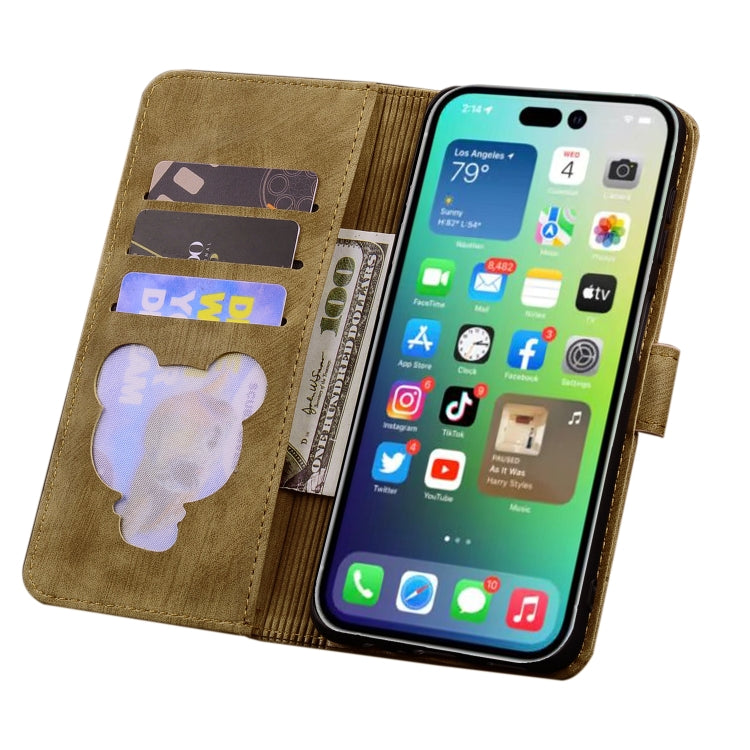 For iPhone 16 Pro Cartoon Sakura Cat Embossed Leather Phone Case(Brown) by buy2fix