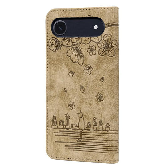 For iPhone Air Cartoon Sakura Cat Embossed Leather Phone Case(Brown) - iPhone Air Cases by buy2fix | Online Shopping UK | buy2fix