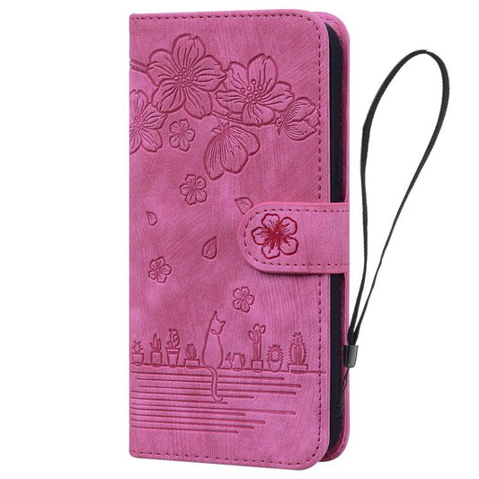 For iPhone Air Cartoon Sakura Cat Embossed Leather Phone Case(Rose Red) - iPhone Air Cases by buy2fix | Online Shopping UK | buy2fix