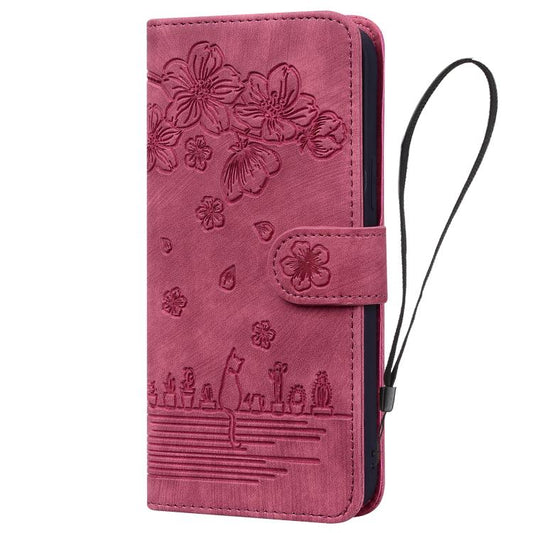 For iPhone Air Cartoon Sakura Cat Embossed Leather Phone Case(Wine Red) - iPhone Air Cases by buy2fix | Online Shopping UK | buy2fix