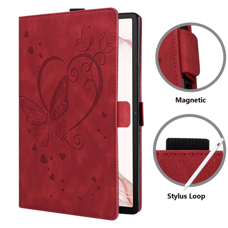 For Samsung Galaxy Tab S9 FE Love Butterfly Embossed Leather Tablet Case(Red) by buy2fix