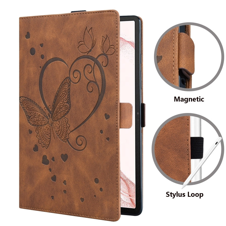 For Samsung Galaxy Tab S9 FE Love Butterfly Embossed Leather Tablet Case(Brown) by buy2fix