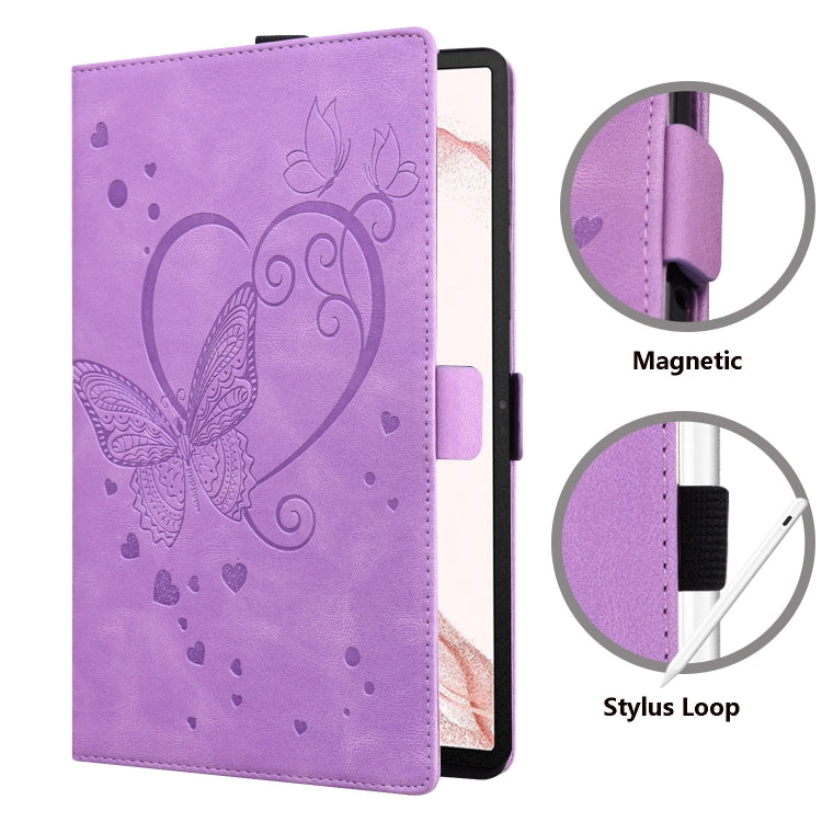 For Samsung Galaxy Tab S9 FE+ Love Butterfly Embossed Leather Tablet Case(Purple) by buy2fix