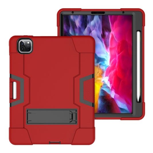 For iPad Pro 12.9 2021 / 2020 / 2019 Contrast Color Silicone + PC Protective Tablet Case with Holder(Red + Black) - iPad Pro 12.9 (2020) Cases by buy2fix | Online Shopping UK | buy2fix