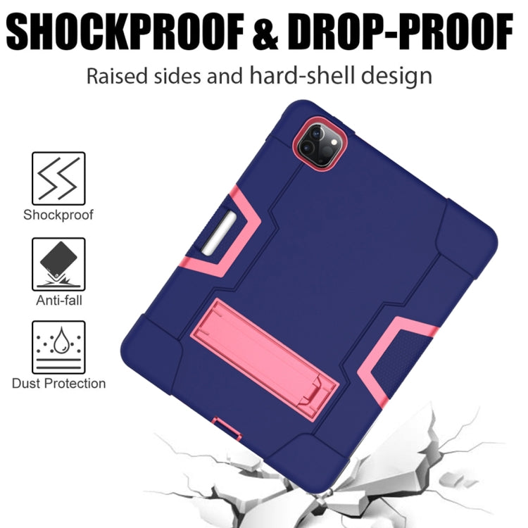 For iPad Pro 12.9 2021 / 2020 / 2019 Contrast Color Silicone + PC Protective Tablet Case with Holder(Navy Blue + Rose Red) - iPad Pro 12.9 (2020) Cases by buy2fix | Online Shopping UK | buy2fix
