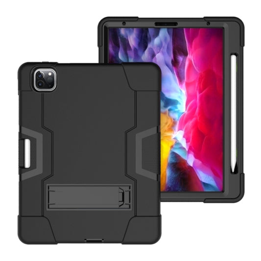 For iPad Pro 12.9 2021 / 2020 / 2019 Contrast Color Silicone + PC Protective Tablet Case with Holder(Black) - iPad Pro 12.9 (2020) Cases by buy2fix | Online Shopping UK | buy2fix