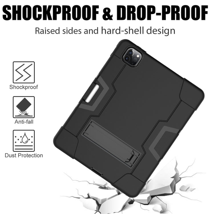 For iPad Pro 12.9 2021 / 2020 / 2019 Contrast Color Silicone + PC Protective Tablet Case with Holder(Black) - iPad Pro 12.9 (2020) Cases by buy2fix | Online Shopping UK | buy2fix