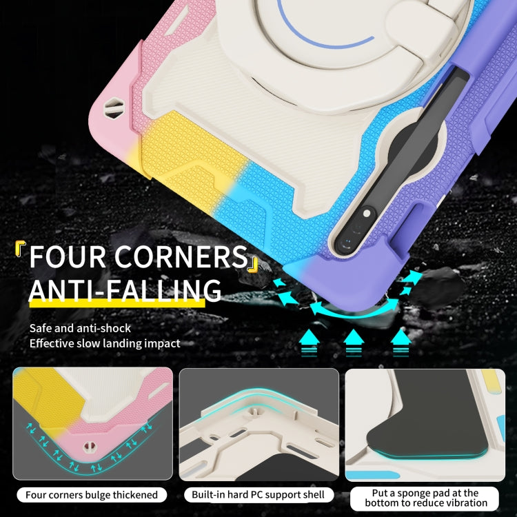 For Samsung Galaxy Tab S9 Armor Portable Rotating Ring Holder Silicone Tablet Case(Colorful Pink) by buy2fix
