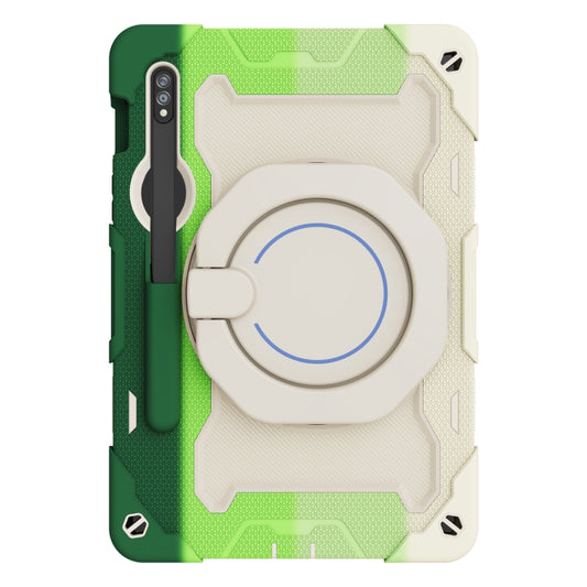 For Samsung Galaxy Tab S9 Armor Portable Rotating Ring Holder Silicone Tablet Case(Colorful Green) by buy2fix