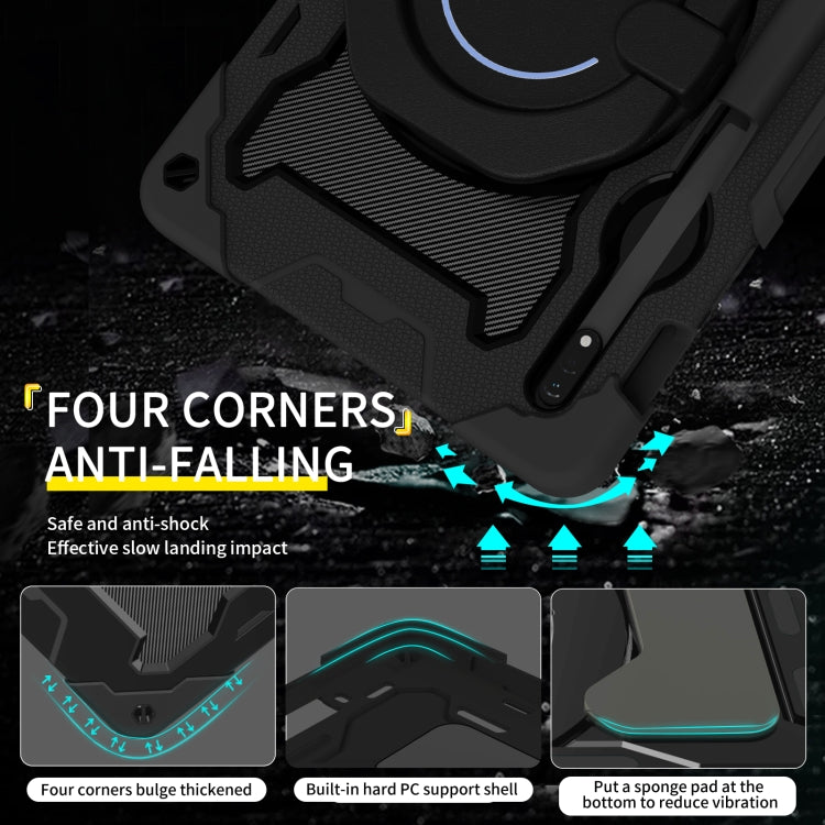 For Samsung Galaxy Tab S9 Armor Portable Rotating Ring Holder Silicone Tablet Case(Black) by buy2fix