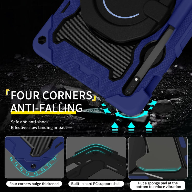 For Samsung Galaxy Tab S9 Armor Portable Rotating Ring Holder Silicone Tablet Case(Navy Blue) by buy2fix