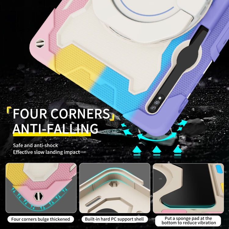 For Samsung Galaxy Tab S9+ Armor Portable Rotating Ring Holder Silicone Tablet Case(Colorful Pink) by buy2fix