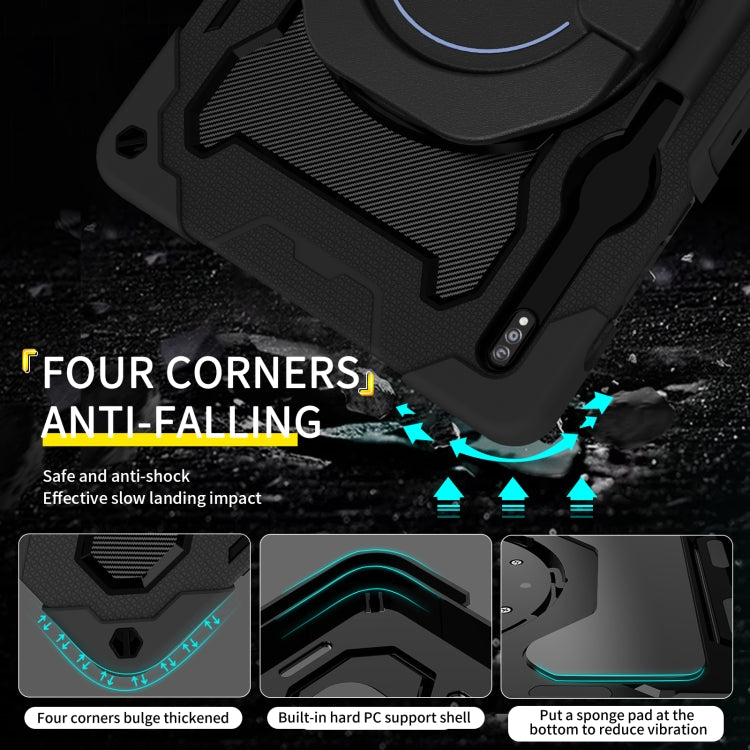 For Samsung Galaxy Tab S9+ Armor Portable Rotating Ring Holder Silicone Tablet Case(Black) by buy2fix