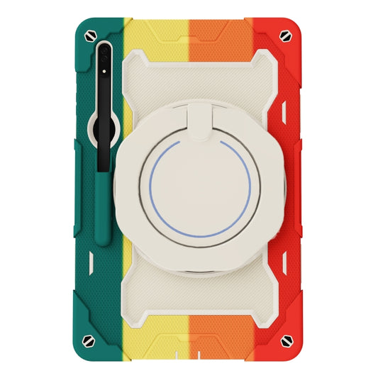 For Samsung Galaxy Tab S9 Ultra Armor Portable Rotating Ring Holder Silicone Tablet Case(Colorful Red) by buy2fix