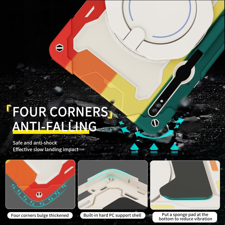 For Samsung Galaxy Tab S9 Ultra Armor Portable Rotating Ring Holder Silicone Tablet Case(Colorful Red) by buy2fix