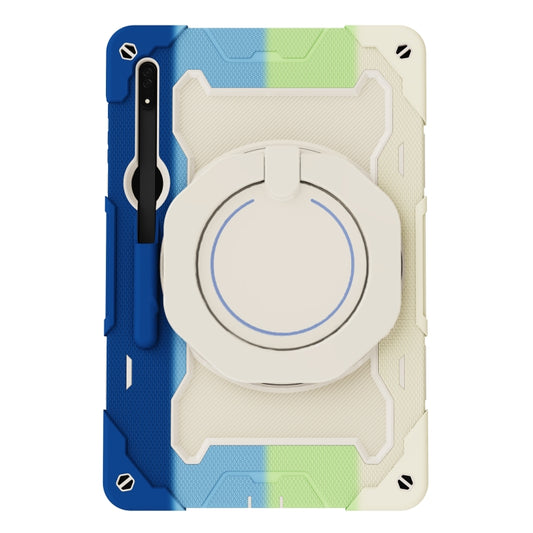 For Samsung Galaxy Tab S9 Ultra Armor Portable Rotating Ring Holder Silicone Tablet Case(Colorful Blue) by buy2fix