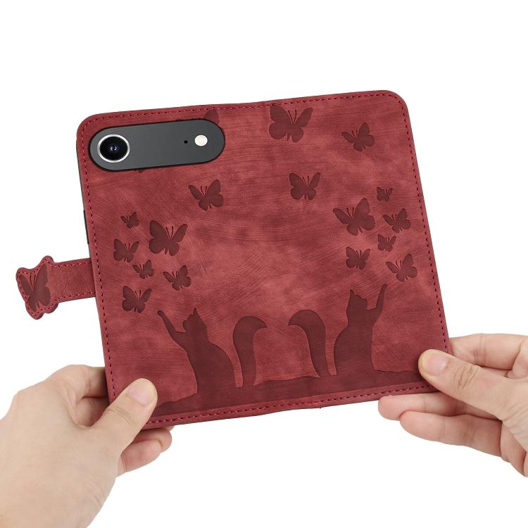 For iPhone Air Butterfly Cat Embossing Flip Leather Phone Case(Red) - iPhone Air Cases by buy2fix | Online Shopping UK | buy2fix