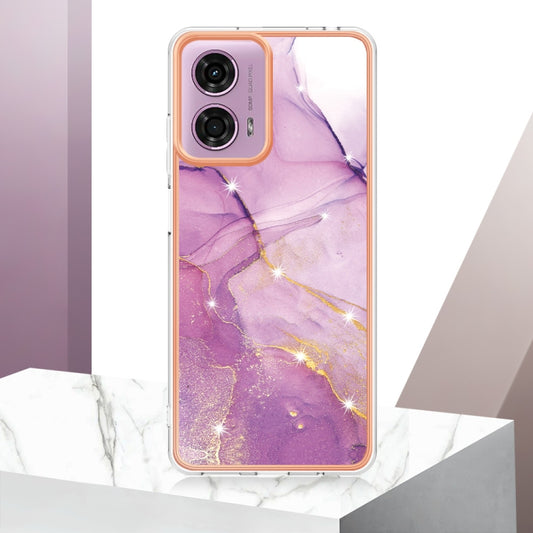 For Motorola Moto G24 4G / G04 4G Electroplating Marble Dual-side IMD Phone Case(Purple 001) by buy2fix