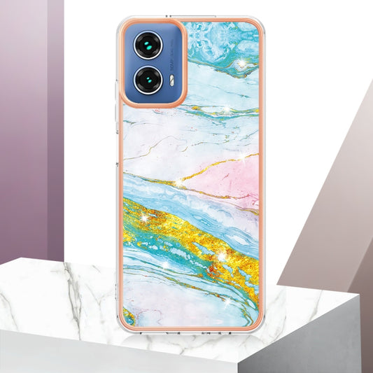 For Motorola Moto G34 Electroplating Marble Dual-side IMD Phone Case(Green 004) by buy2fix