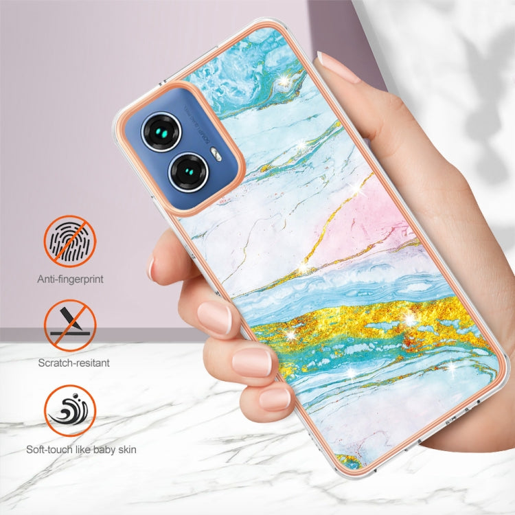 For Motorola Moto G34 Electroplating Marble Dual-side IMD Phone Case(Green 004) by buy2fix