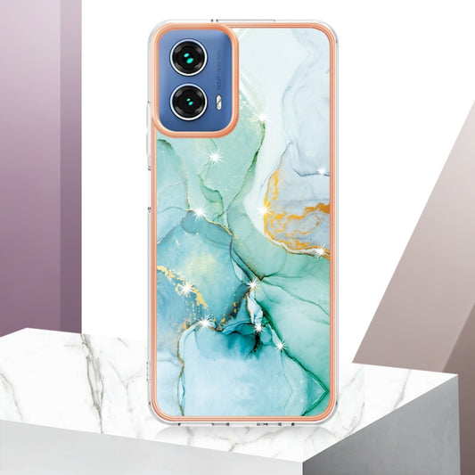 For Motorola Moto G34 Electroplating Marble Dual-side IMD Phone Case(Green 003) by buy2fix