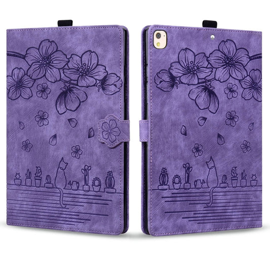 For iPad 10.2 2021 / 10.5 2019 Cartoon Sakura Cat Embossed Smart Leather Tablet Case(Purple) - iPad 10.2 Cases by buy2fix | Online Shopping UK | buy2fix