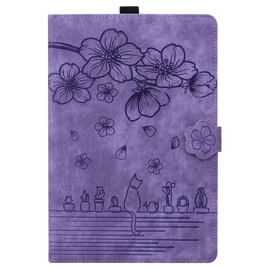 For iPad Pro 11 2025 / 2024 Cartoon Sakura Cat Embossed Smart Leather Tablet Case(Purple) by buy2fix